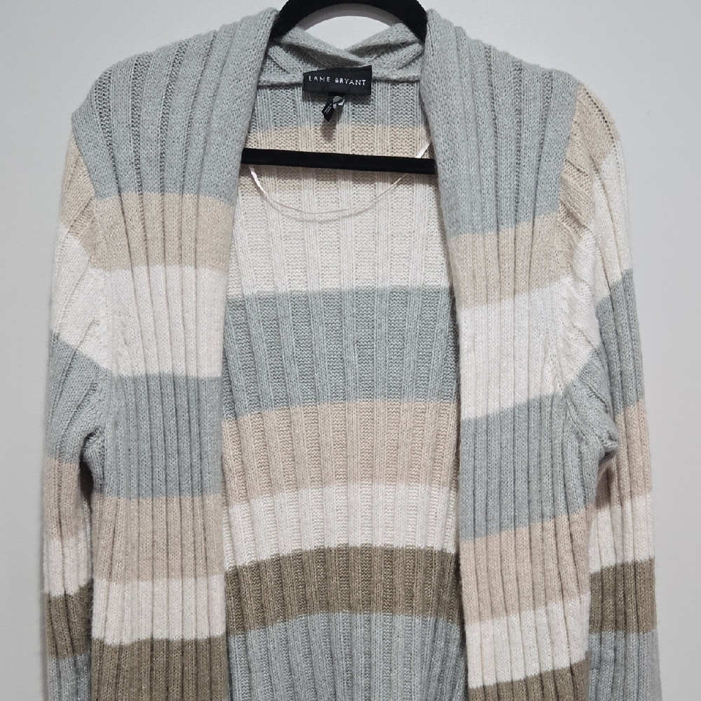 Lane Bryant Women's Striped Cardigan - Gray, Cream, Tan, Olive